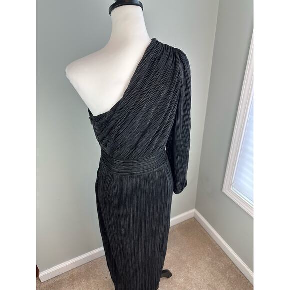 Gently Used Saylor Alora Black Metallic One Shoulder Midi Dress - M - Picture 9 of 9
